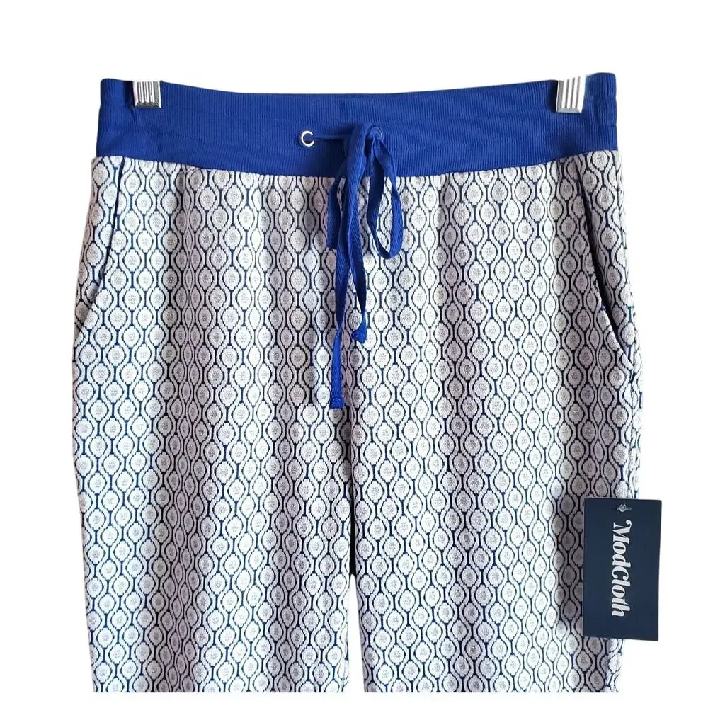 MODCLOTH Women's S Joggers Pants Be Kind Unwind Drawstring Waist Blue Silver NEW